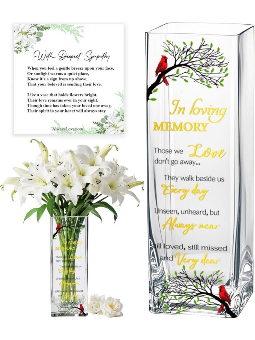 Sympathy Memorial Flowers Vase - Cardinal Grief Gift for Loss, Funeral Decor